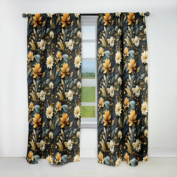 Designart "Minimalist Cottage Florals In Autumn Hues" Cottage Blackout Curtain Single Panel