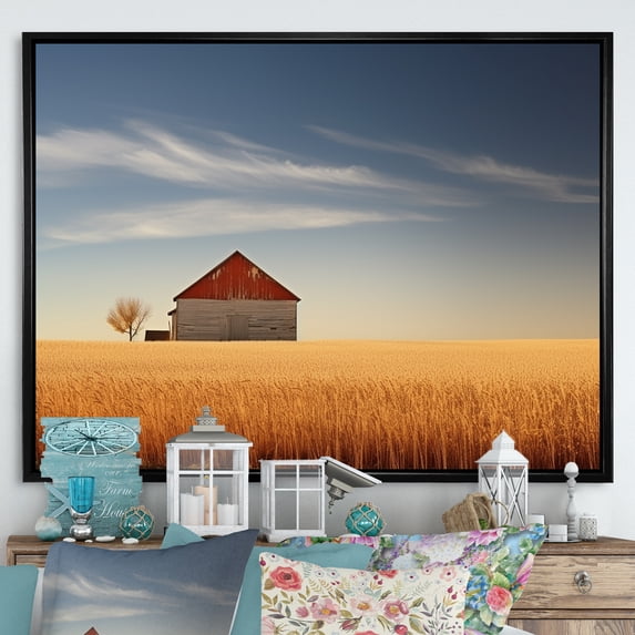 Designart "Minimalist Country Charm Of The Red Barn I" Barn Floater Framed Canvas Art Print