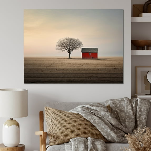 Designart "Minimalist Country Charm Of The Red Barn II" Barn Wall Art Prints