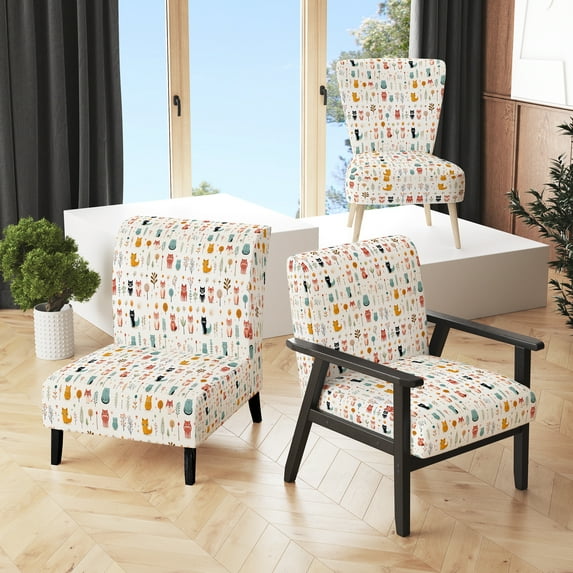 Designart "Minimalist Cute Children'S Animals I" Beige Animal Print Upholstered Accent Chair - Casual Arm Chair For Bedroom