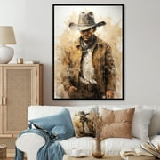 Designart "Minimalist Depiction Of A Cowboy" Cowboys Floater Framed Canvas Wall Art