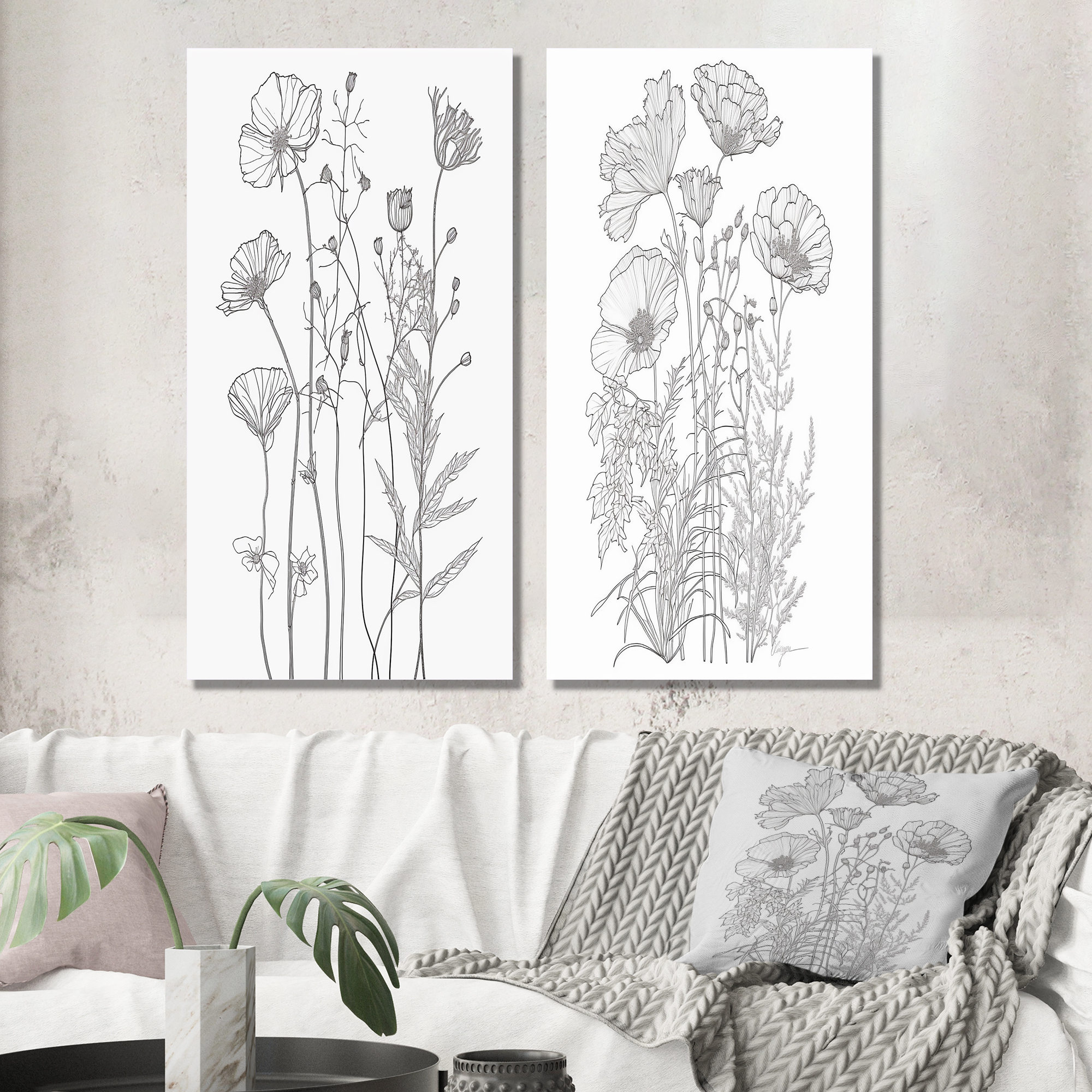 Designart "Minimalist Drawing Wildflowers on White III" Wildflowers ...