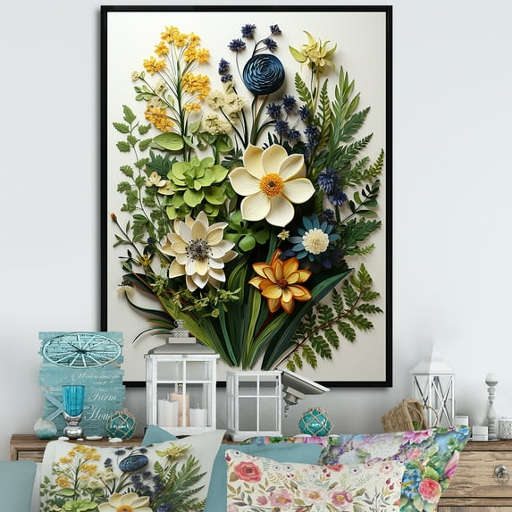 Designart "Minimalist Dream Of Herbs" Herbs Floater Framed Canvas Art Print