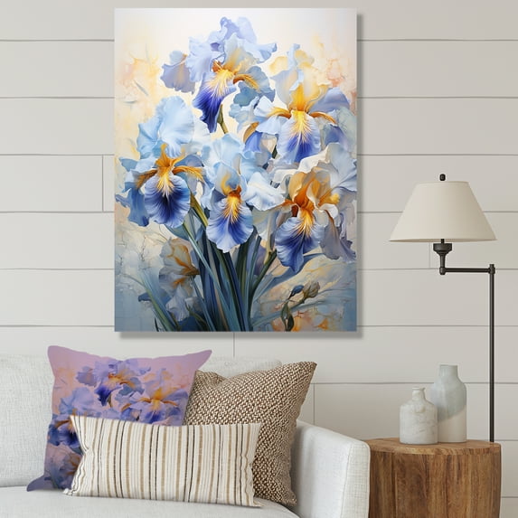 Designart "Minimalist Elegance: Blue And Yellow Irises" Irises Canvas Art Print