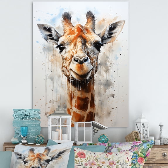 Designart "Minimalist Elegance Giraffe Portrait" Animals Canvas Wall Art - Traditional Brown Giraffe Hallway Wall Art Decor