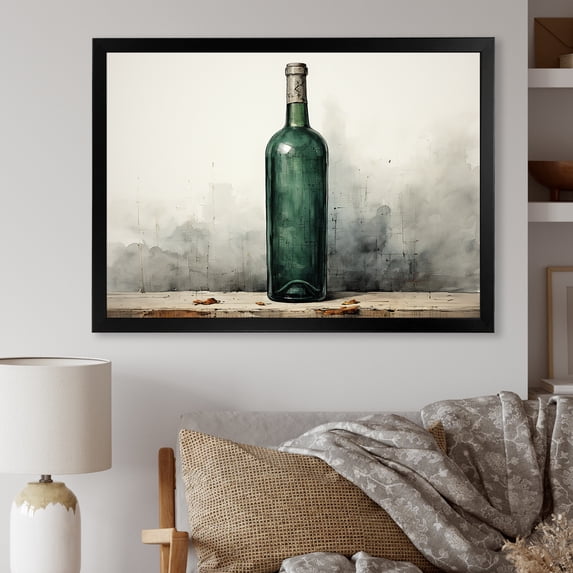 Designart "Minimalist Elegance Silhouetted Wine Bottles III" Food & Beverage Framed Wall Art Decor - Traditional Green Wine Entryway Framed Wall Art Print