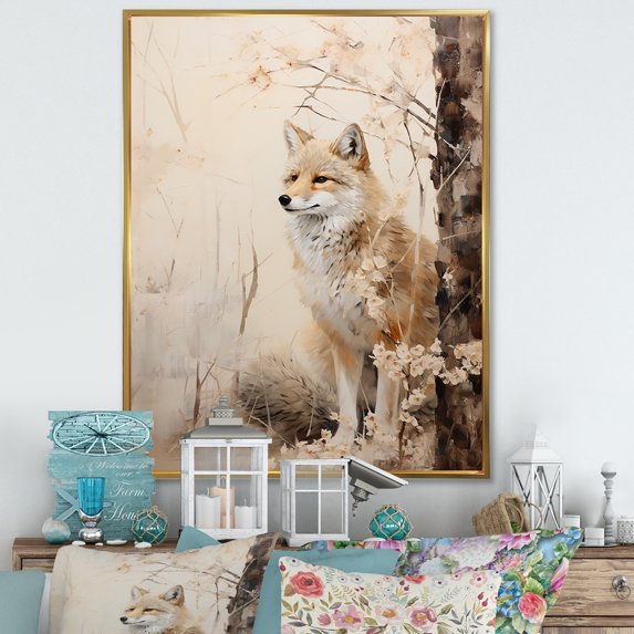 Designart "Minimalist Encounter: Wolf In The Forest" Animals Wolf Floater Framed Canvas Art Print
