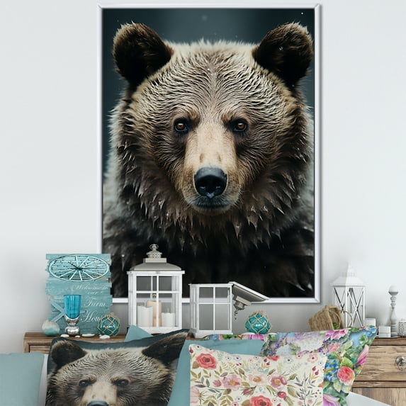 Designart "Minimalist Essence Of Grizzly Bear" Animals Bear Floater Framed Canvas Prints