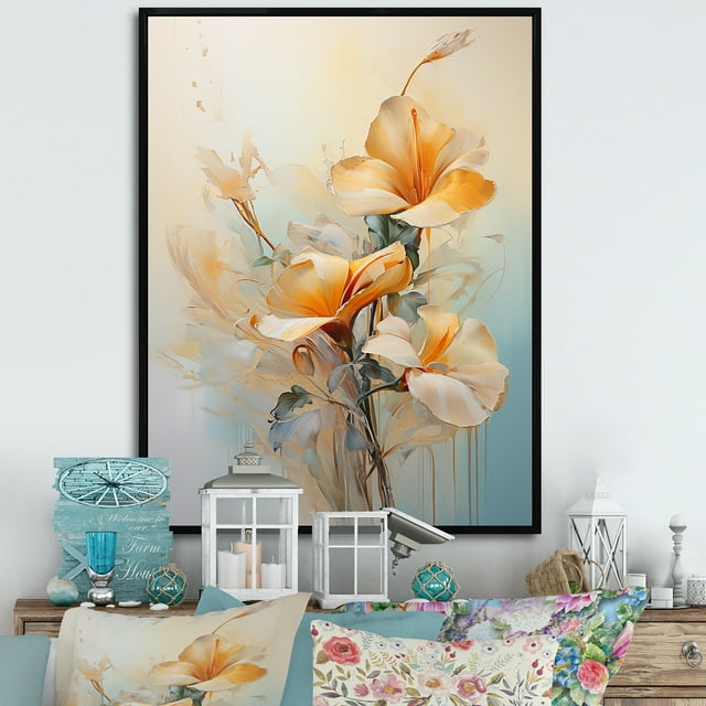 Designart "Minimalist Exotic Birds Floral Scene" Birds Of Paradise Floater Framed Canvas Wall Art