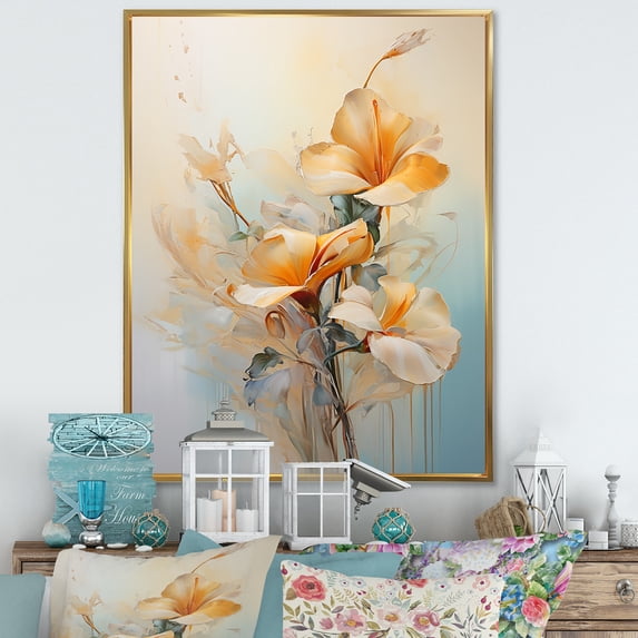 Designart "Minimalist Exotic Birds Floral Scene" Birds Of Paradise Floater Framed Canvas Wall Art