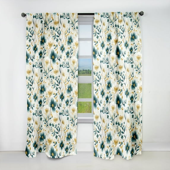 Designart "Minimalist Floral Whispers In Dreamy Garden" Floral Blackout Curtain Single Panel