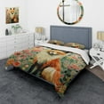 thumbnail image 1 of Designart "Minimalist Fox with Blooming Portrait III" Fox Bedding Covert Set - Animals Orange Modern Bed Set With 2 Shams, 1 of 5