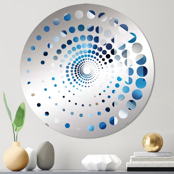 Designart "Minimalist Geometric Polygons in White and Blue I" Geometric Spiral Dot Round Wall Mirror - Oval Printed Decorative Mirror - Multiple Color Options