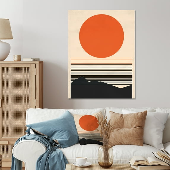 Designart "Minimalist Geometric Sunset in Bold Orange IV" Modern Geometric Metal Wall Art