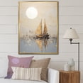 thumbnail image 1 of Designart "Minimalist Gold And Grey Fishing Boat" Boat Fishing Floater Framed Wall Art Prints, 1 of 5