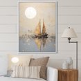 thumbnail image 1 of Designart "Minimalist Gold And Grey Fishing Boat" Boat Fishing Floater Framed Wall Art Prints, 1 of 5