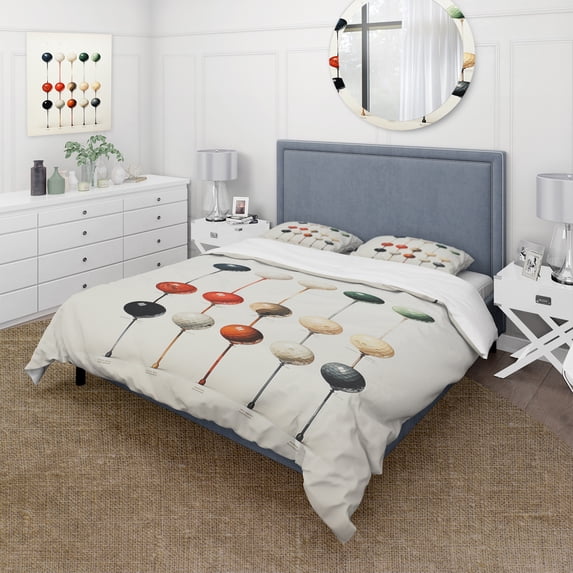 Designart "Minimalist Golf Tees IV" Sports Bedding Covert Set - Golf Multi-Color Modern Bed Set With 1 Sham