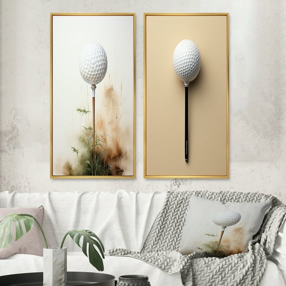 Designart "Minimalist Golf Tees IX" Golf Framed Wall Art Set Of 2 - White Sports Gallery Wall Frame Set For Home Decor
