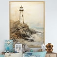 thumbnail image 1 of Designart "Minimalist Grey Lighthouse" Beach Light House Floater Framed Wall Decor, 1 of 5