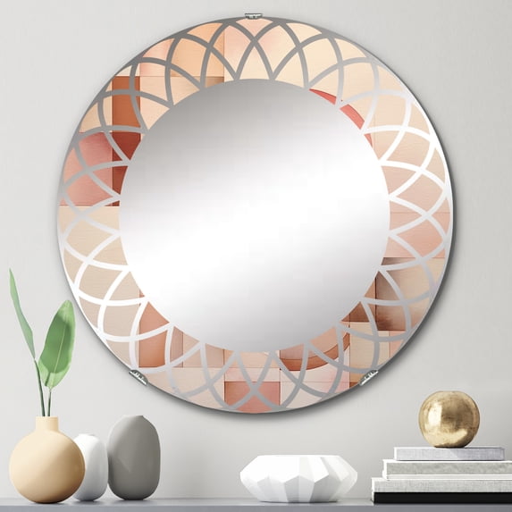 Designart "Minimalist Harmony in Peach and Yellow VII" Minimalism Round Wall Mirror - Modern Oval Printed Decorative Oversized Mirror - Multiple Color Options