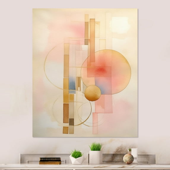 Designart "Minimalist Harmony in Peach and Yellow IV" Minimalism Metal Wall Art