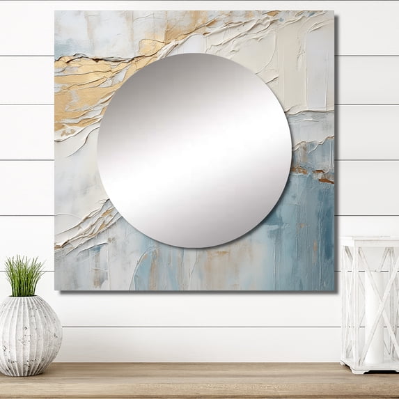 Designart "Minimalist Horizon with Beige and Grey Waves II" coastal minimalism Beige Large Square Mirror - Square Bedroom Mirror Printed Wall Decor - Coastal Square Printed Wall Mirror Art