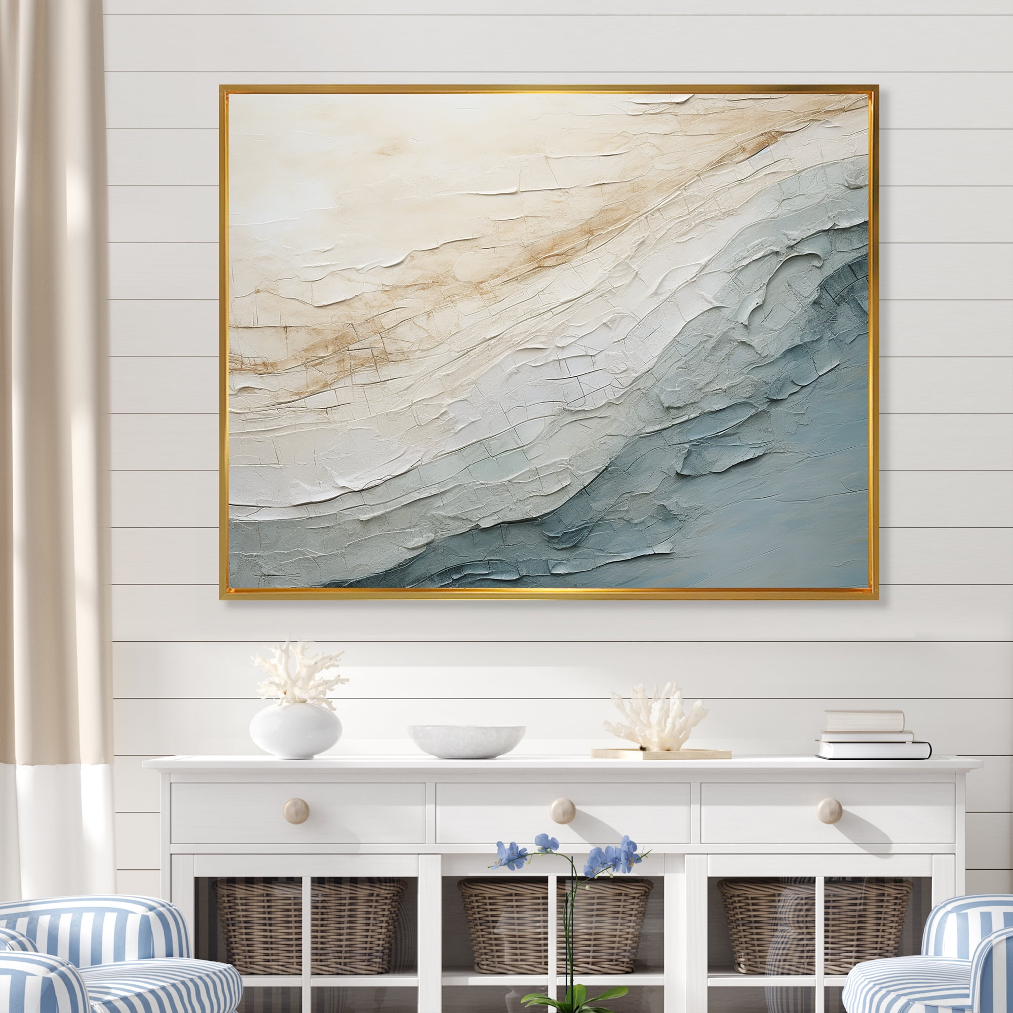 Minimalist Beige and Gray Canvas Print with Gold Frame
