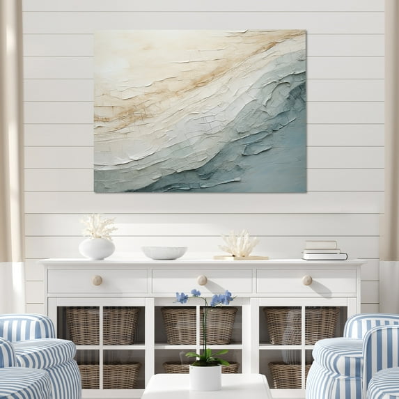 Designart "Minimalist Horizon With Beige And Grey Waves I" Coastal Minimalism Wall Decor