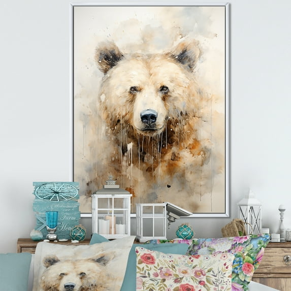 Designart "Minimalist Icy Bear Artistry I" Animals Bear Floater Framed Wall Art Living Room
