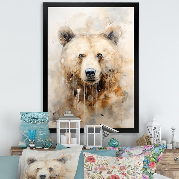 Designart "Minimalist Icy Bear Artistry I" Animals Bear Picture Framed Wall Art Living Room