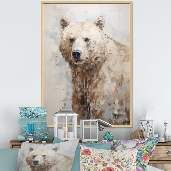 Designart "Minimalist Icy Bear I" Animals Bear Floater Framed Canvas Art Print
