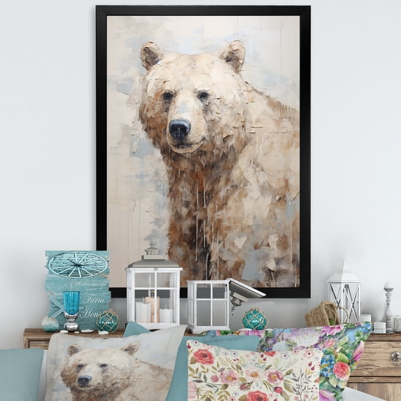 Designart "Minimalist Icy Bear I" Animals Bear Picture Framed Canvas Art Print