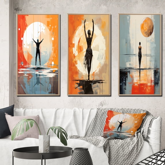 Designart "Minimalist Inner Balance in Yoga III" Yoga Framed Wall Art Set Of 3 - Multi-Color Yoga Frame Gallery Set For Office Decor