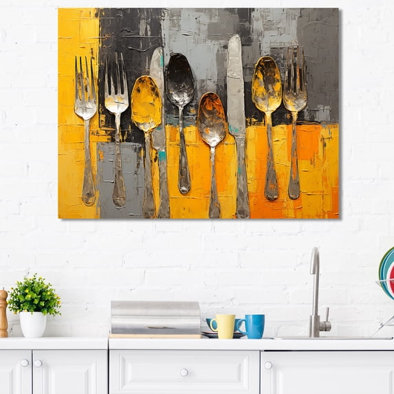 Designart "Minimalist Kitchen Utensils IV" Utensils Canvas Art Print