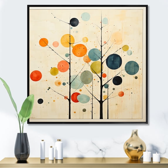 Designart "Minimalist Masterpiece in Beige Mid Century" Abstract Collages Floater Framed Canvas Print