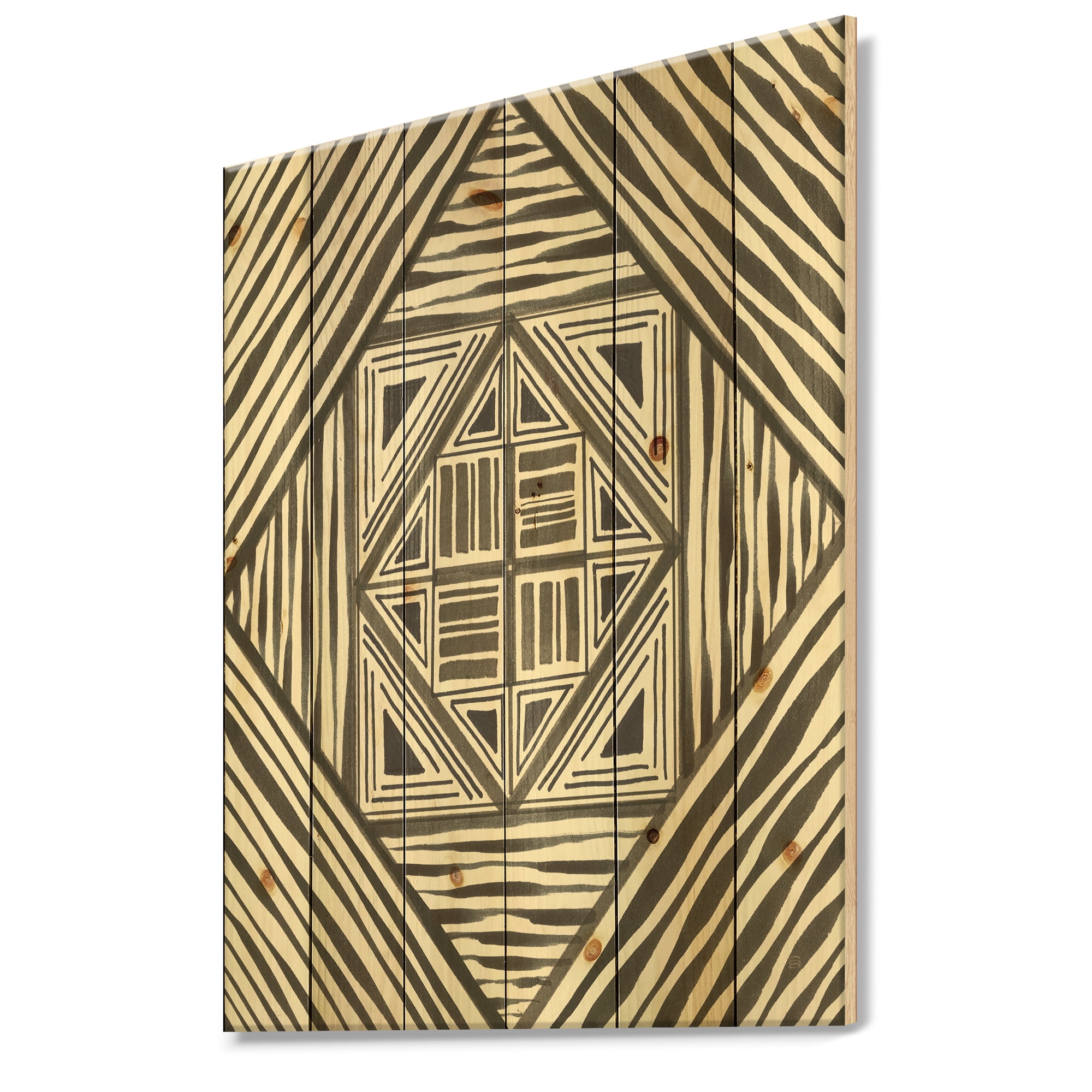 Designart 'Minimalist Monochrome Graphics III' Transitional Print on Natural Pine Wood