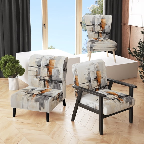 Designart "Minimalist Montage IV" Upholstered Abstract Collages Accent Chair and Modern & Contemporary Arm Chair - Multiple Color & Pattern