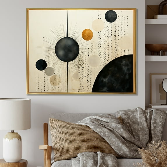 Designart "Minimalist Oasis Beige and Black Mid Century" Abstract Collages Floater Framed Canvas Wall Art