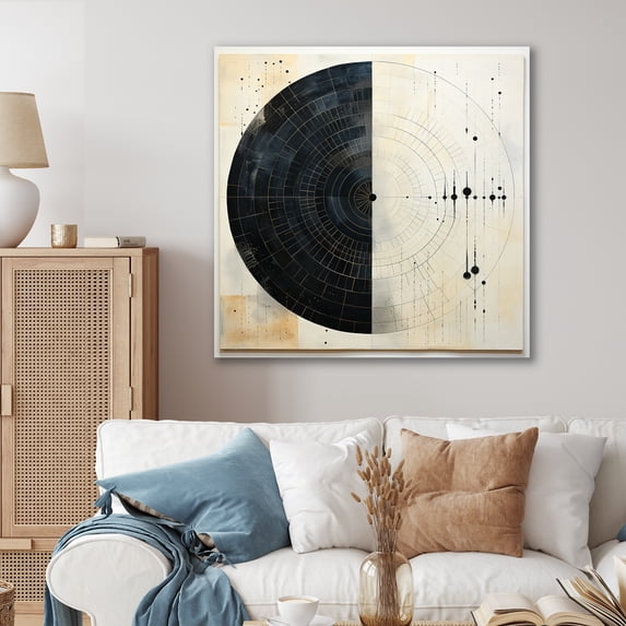 Designart "Minimalist Oasis Grey and White Mid Century" Abstract Collages Canvas Art Print