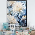 thumbnail image 1 of Designart "Minimalist Painting Of Blooming Mums In Blue And White II" Mums Floater Framed Wall Decor, 1 of 5