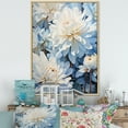 thumbnail image 1 of Designart "Minimalist Painting Of Blooming Mums In Blue And White II" Mums Floater Framed Wall Decor, 1 of 5