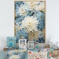 thumbnail image 1 of Designart "Minimalist Painting Of Blooming Mums In Blue And White III" Mums Floater Framed Wall Art Living Room, 1 of 5