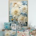 thumbnail image 1 of Designart "Minimalist Painting Of Blooming Mums In Blue And White IV" Mums Floater Framed Wall Art Living Room, 1 of 5
