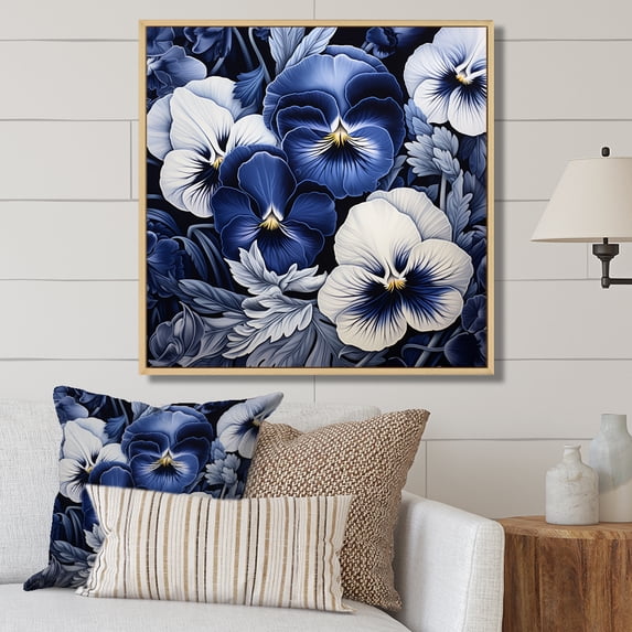 Designart "Minimalist Pansies In The Shadows" Pansies Floater Framed Canvas Wall Art