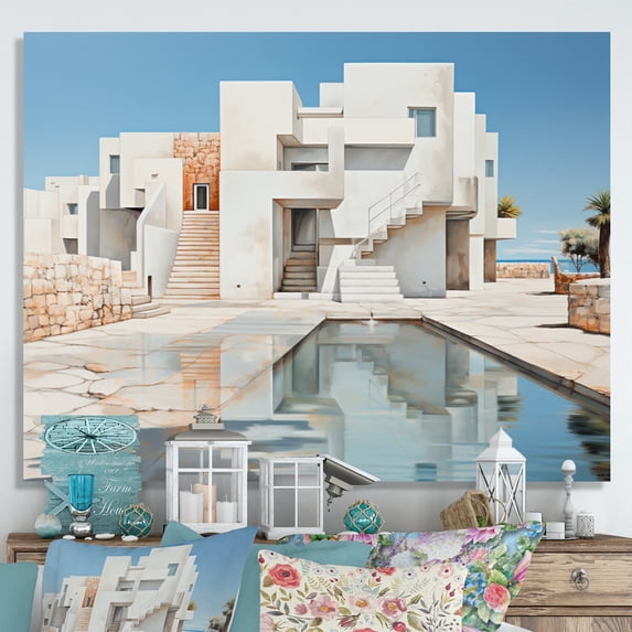 Designart "Minimalist Passage White Canal Elegance I" Architecture Canvas Art Print