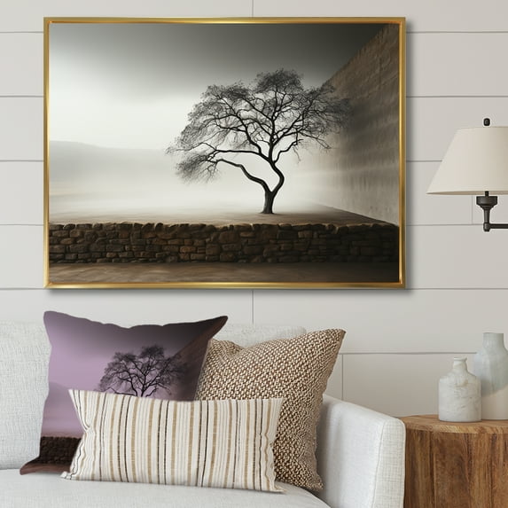 Designart "Minimalist Photography Of A Serene Tree" Tree Floater Framed Wall Decor