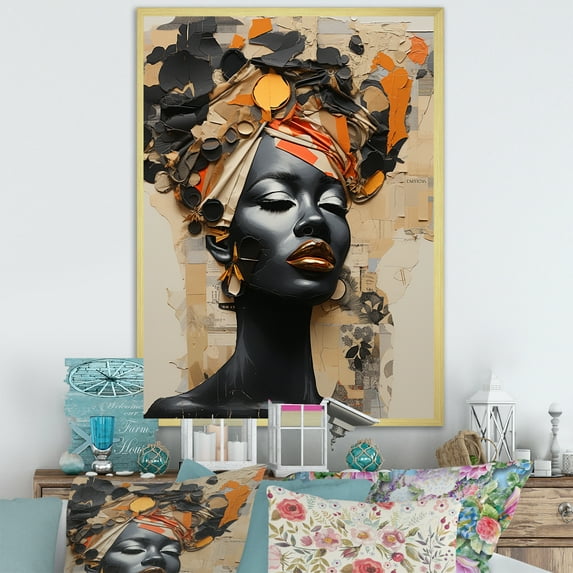 Designart "Minimalist Portrait Of A Stylish African Woman" Africa Picture Framed Wall Art Living Room