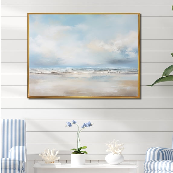 Designart "Minimalist Scenery Along The Coastal Beach V" Coastal Ocean Floater Framed Wall Art Prints