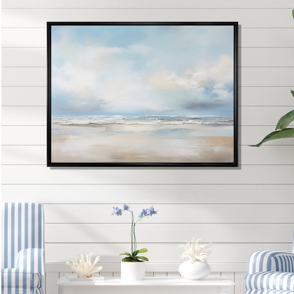 Designart "Minimalist Scenery Along The Coastal Beach V" Coastal Ocean Floater Framed Wall Art Prints