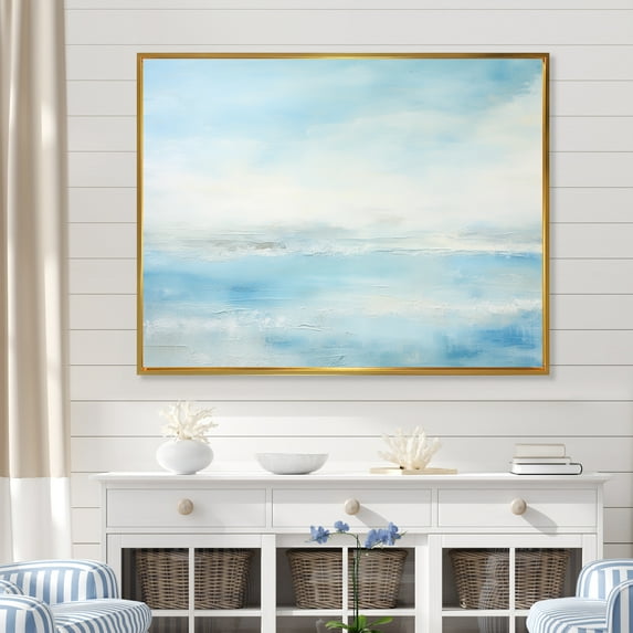 Designart "Minimalist Scenery Along The Coastal Beach VI" Coastal Ocean Floater Framed Wall Art Living Room
